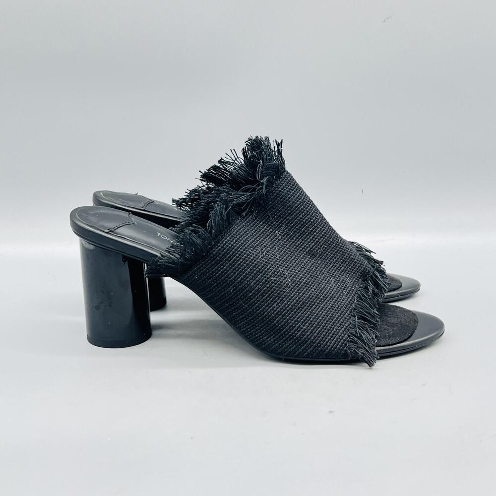 Tony Bianco Shoes Womens 6.5 Black Synthetic Fringe Mule Block Heel Open Toe